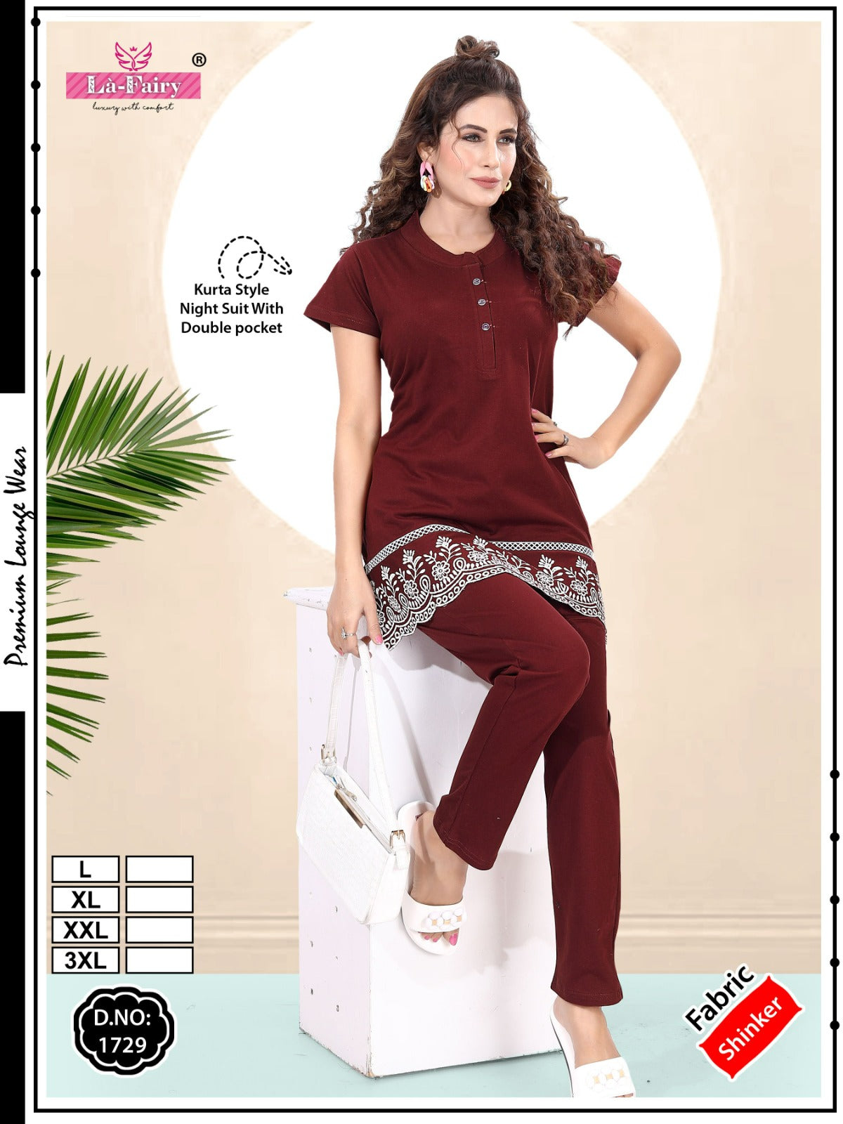 Design No 1729 La Fairy Hosiery Sinker Kurta Night Suits Exporter India