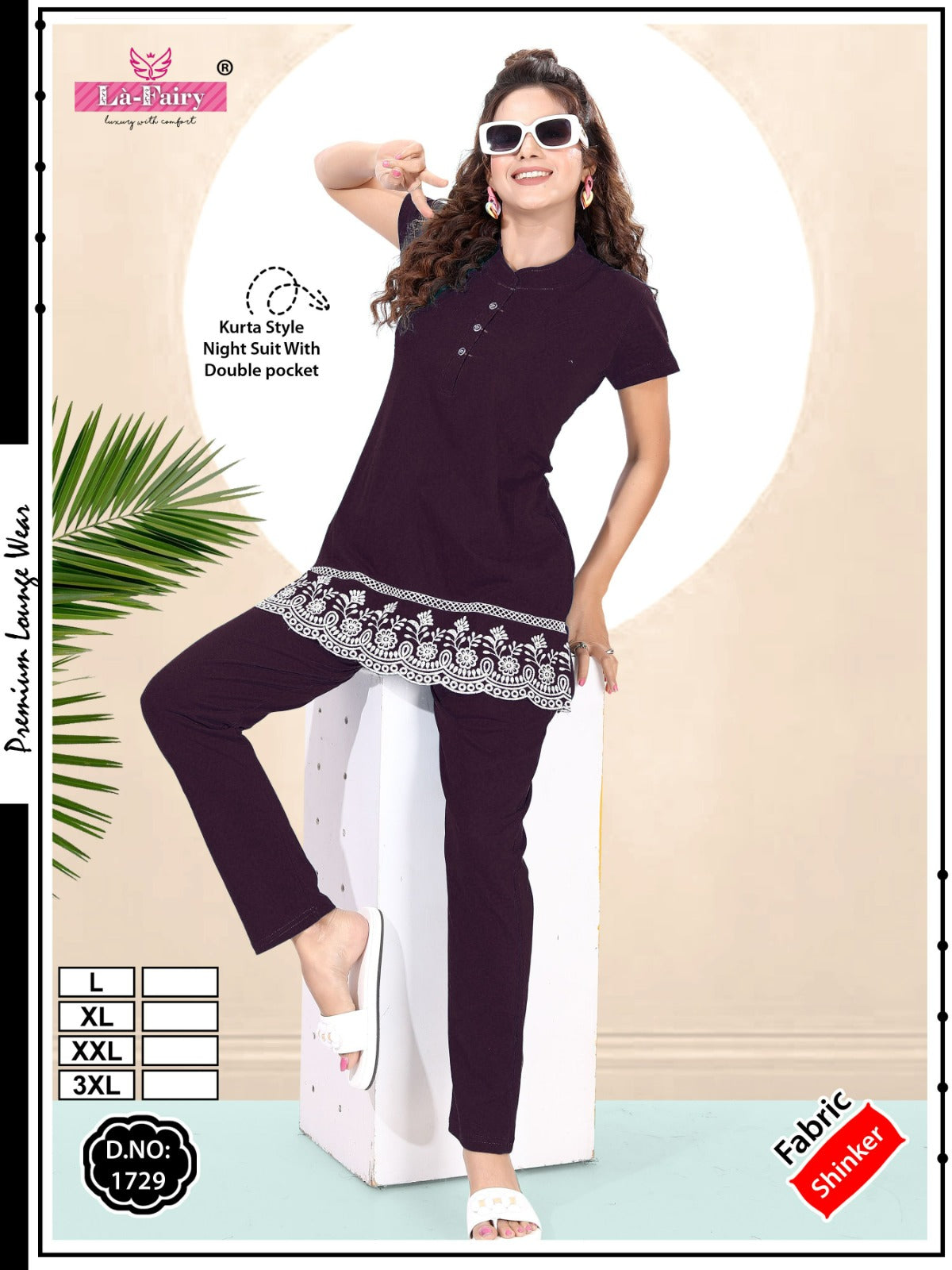 Design No 1729 La Fairy Hosiery Sinker Kurta Night Suits Exporter India