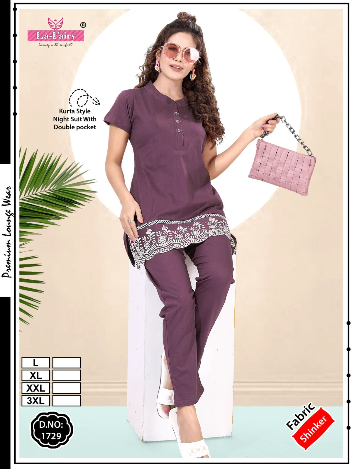 Design No 1729 La Fairy Hosiery Sinker Kurta Night Suits Exporter India