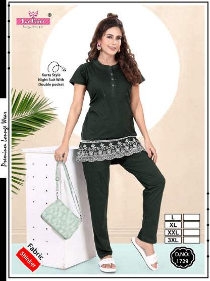 Design No 1729 La Fairy Hosiery Sinker Kurta Night Suits Exporter India