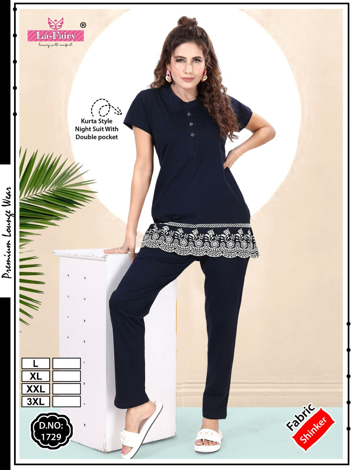 Design No 1729 La Fairy Hosiery Sinker Kurta Night Suits Exporter India