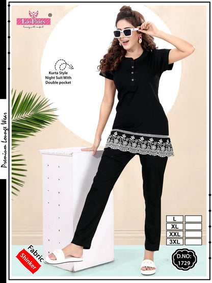Design No 1729 La Fairy Hosiery Sinker Kurta Night Suits Exporter India