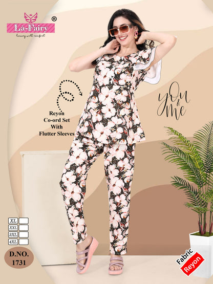 Design No 1731 La Fairy Reyon Co Ord Set Wholesale Rate