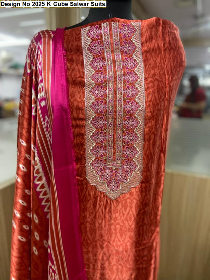 Design No 2025 K Cube Gaji Silk Salwar Suits Wholesaler India
