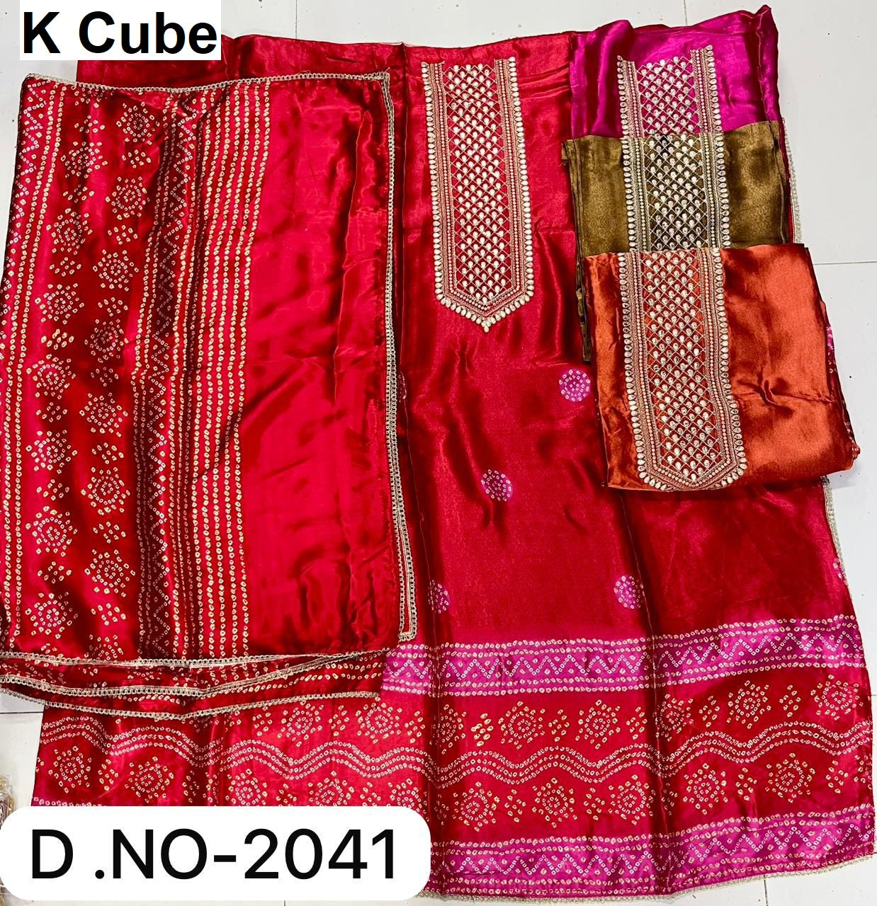 Design No 2041 K Cube Gaji Silk Salwar Suits Supplier Ahmedabad