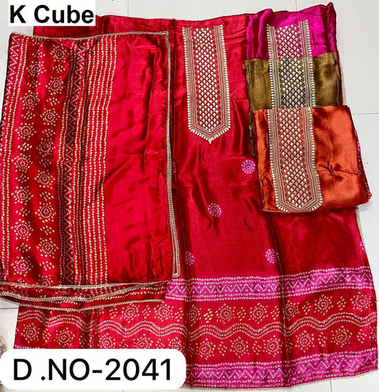 Design No 2041 K Cube Gaji Silk Salwar Suits Supplier Ahmedabad