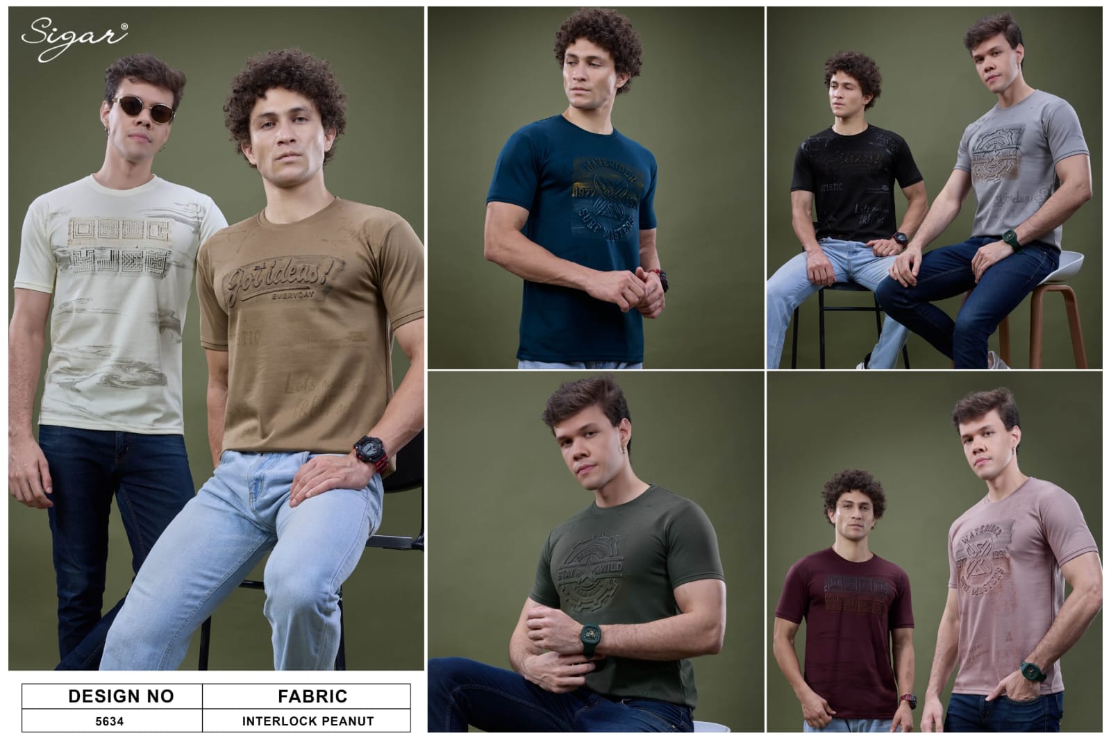 Design No 5634 Brush Print Sigar Interlock Mens Tshirts Wholesaler Gujarat