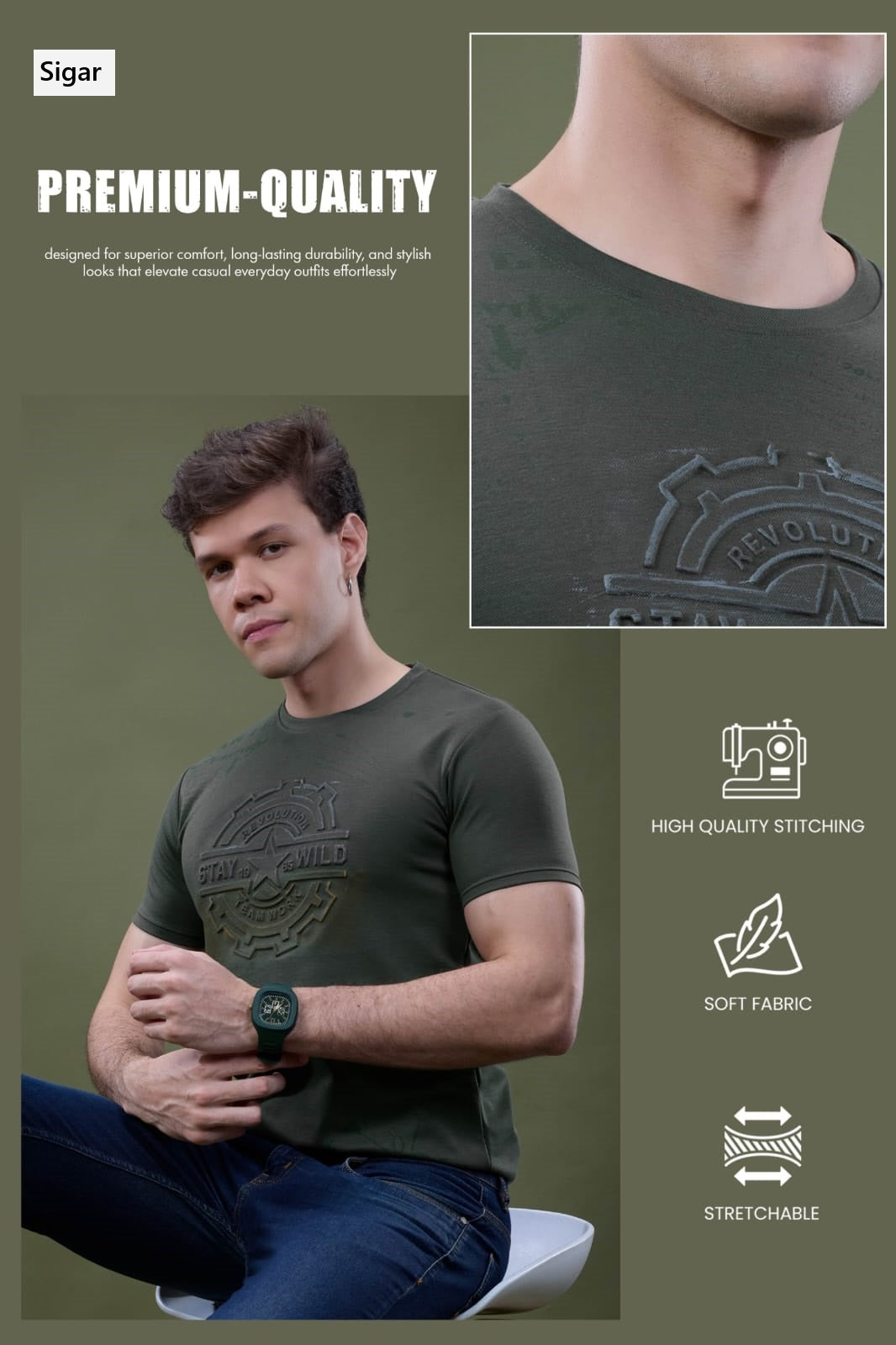 Design No 5634 Brush Print Sigar Interlock Mens Tshirts Wholesaler Gujarat