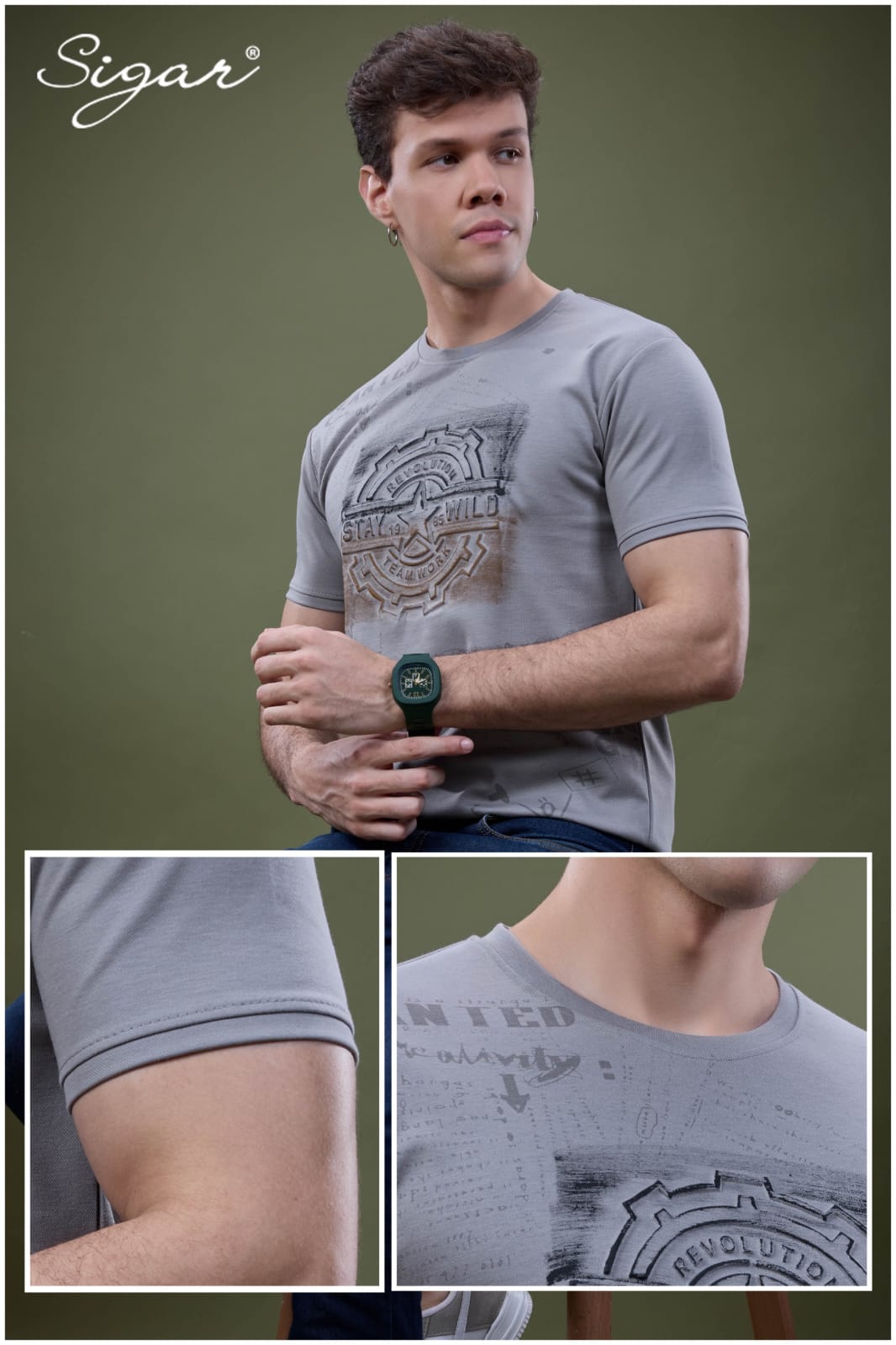 Design No 5634 Brush Print Sigar Interlock Mens Tshirts Wholesaler Gujarat