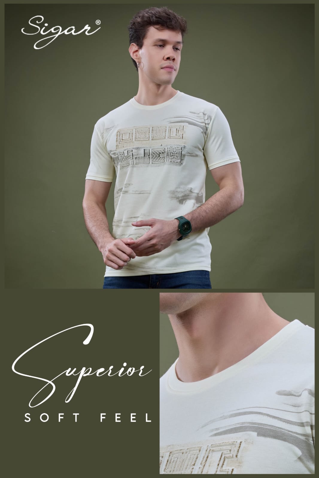 Design No 5634 Brush Print Sigar Interlock Mens Tshirts Wholesaler Gujarat
