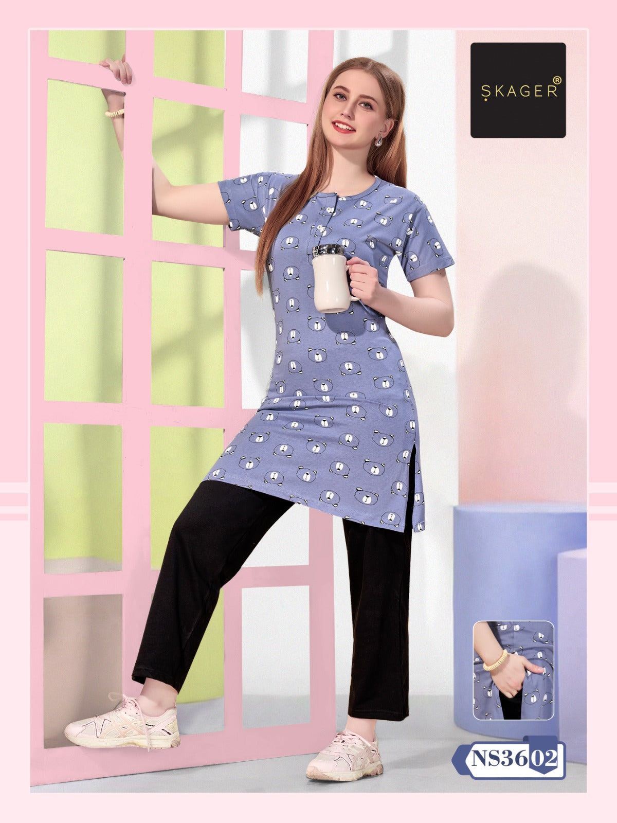 Design Ns3601-05 Skager Hosiery Kurta Night Suits Wholesaler Ahmedabad