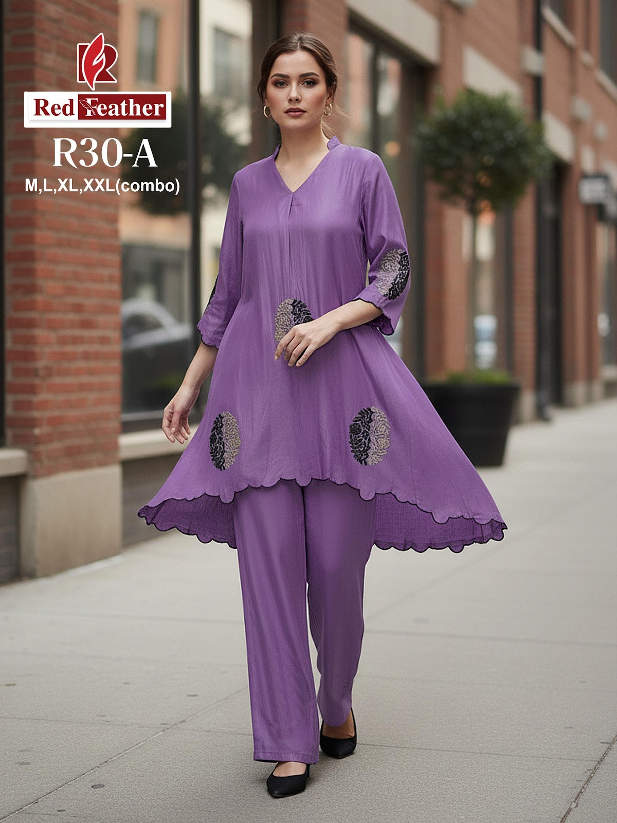 Design R 30 Red Feather Co Ord Set Manufacturer Ahmedabad