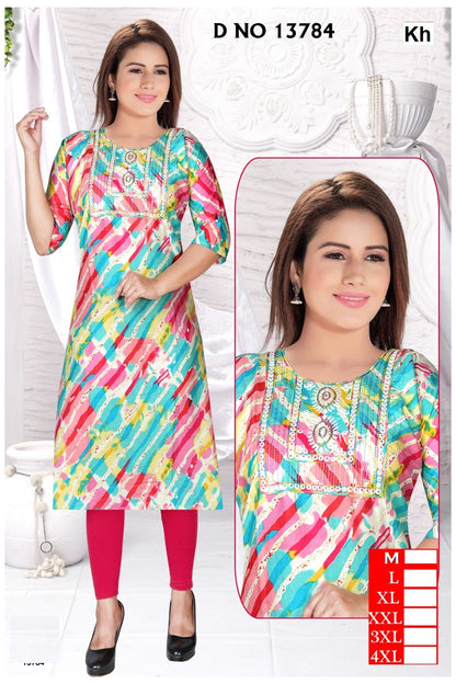 Design Reyon Kh Knee Length Kurtis Manufacturer India