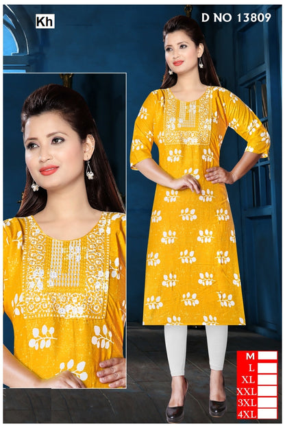 Design Reyon Kh Knee Length Kurtis Manufacturer India