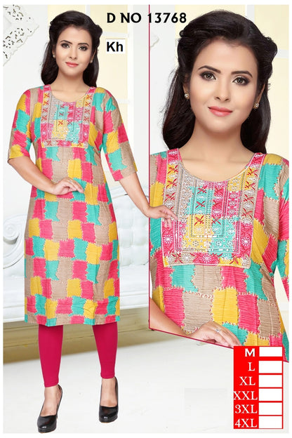 Design Reyon Kh Knee Length Kurtis Manufacturer India