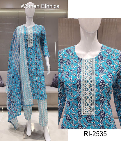 डिज़ाइन बुधवार महिला एथनिक्स रेडीमेड कॉटन पैंट सूट आपूर्तिकर्ता