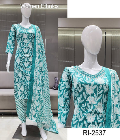 डिज़ाइन बुधवार महिला एथनिक्स रेडीमेड कॉटन पैंट सूट आपूर्तिकर्ता