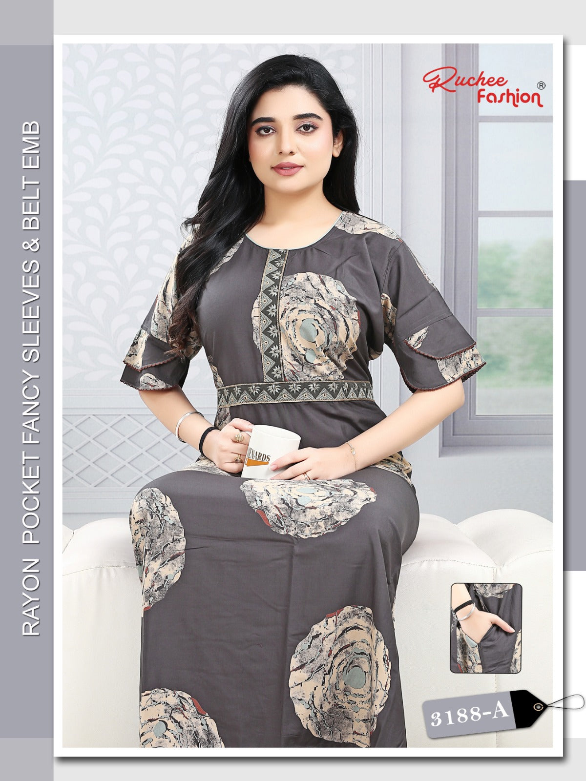 Designer Sleeves 2502 Ruchee Fashion Rayon Night Gowns Manufacturer