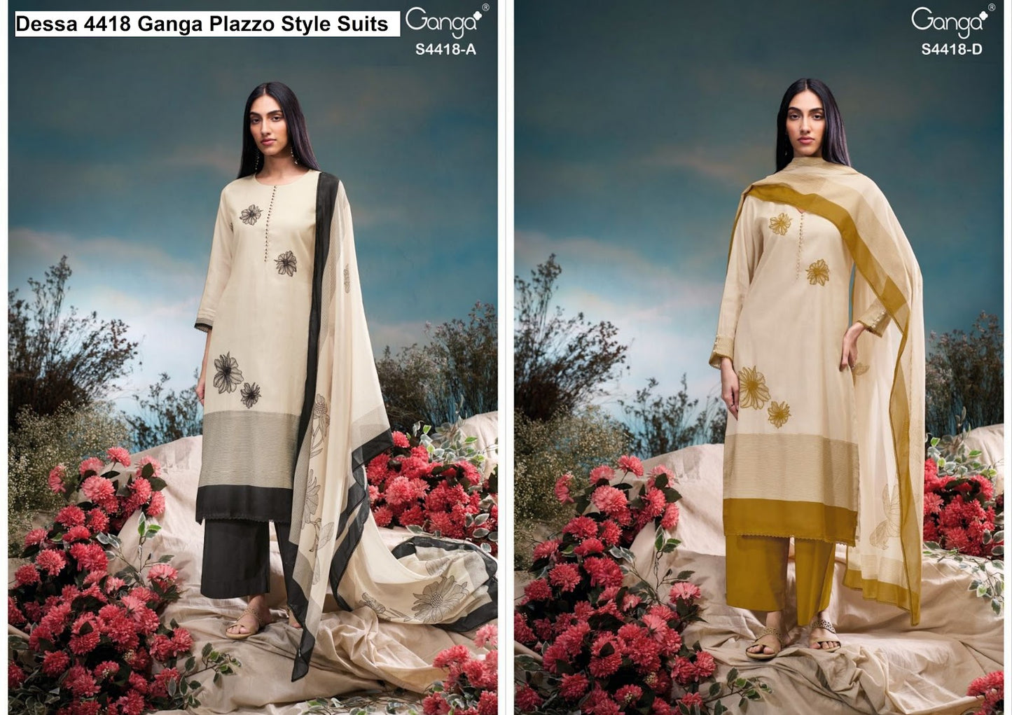 Dessa 4418 Ganga Mul Plazzo Style Suits Supplier India