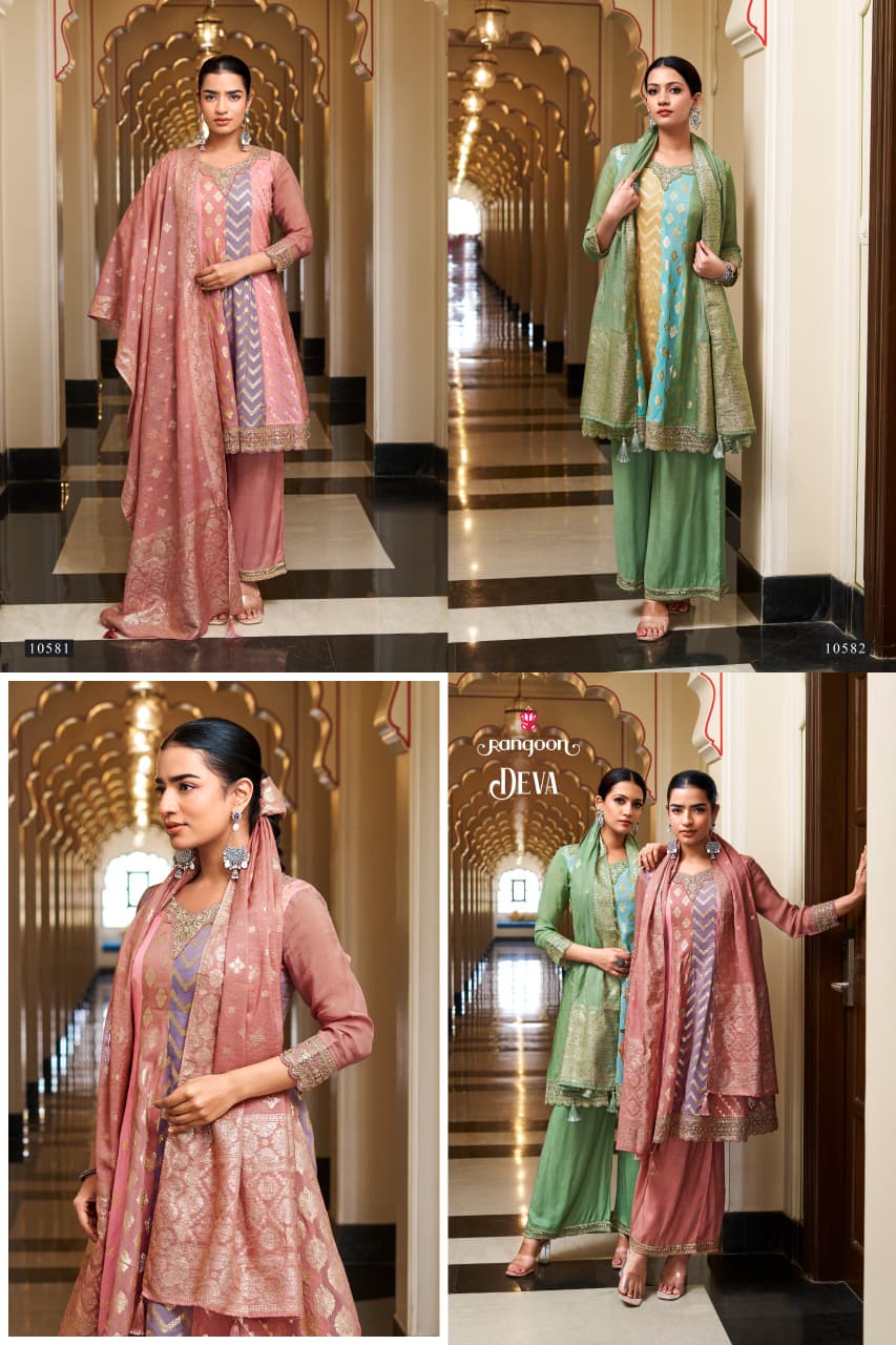 Deva Rangoon Organza Jacquard Readymade Anarkali Suits Exporter