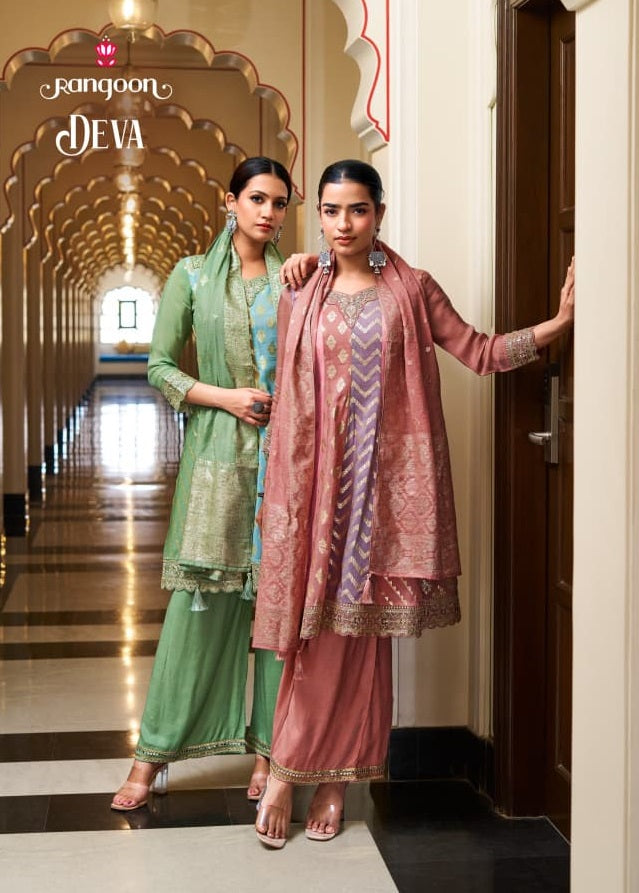 Deva Rangoon Organza Jacquard Readymade Anarkali Suits Exporter