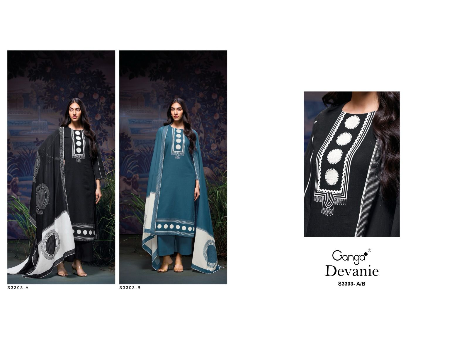Devanie 3303 Ganga Premium Cotton Plazzo Style Suits Wholesale Rate