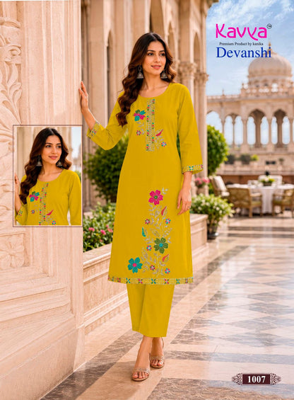 Devanshi Vol 1 Kavya Dhabu Cotton Kurti Pant Set Supplier Ahmedabad