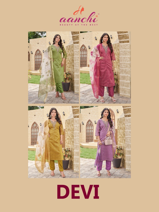 Devi Aanchi Shimmer Readymade Pant Style Suits Exporter India