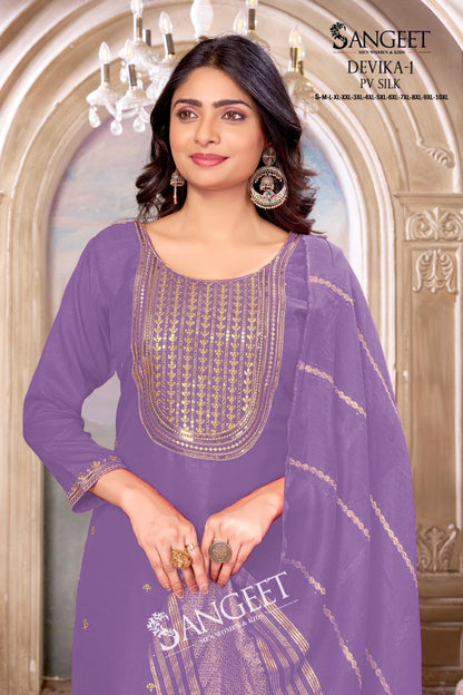 Devika Vol 1 1906 Sangeet Pv Silk Readymade Pant Style Suits Manufacturer Ahmedabad