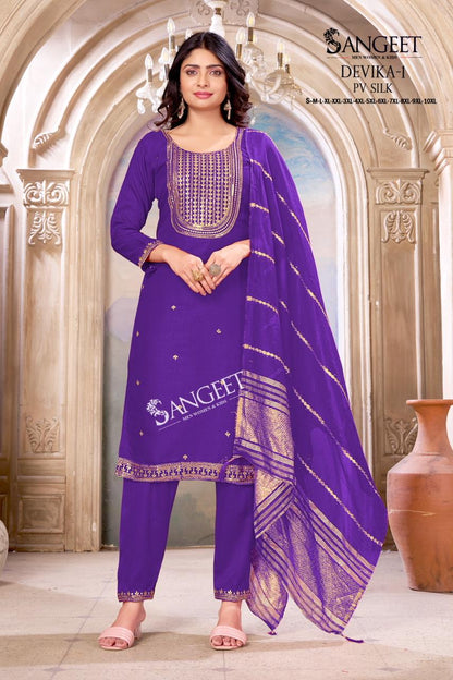 Devika Vol 1 1906 Sangeet Pv Silk Readymade Pant Style Suits Manufacturer Ahmedabad
