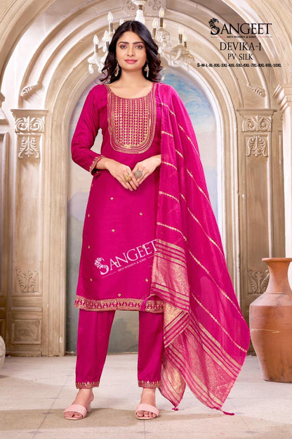 Devika Vol 1 1906 Sangeet Pv Silk Readymade Pant Style Suits Manufacturer Ahmedabad