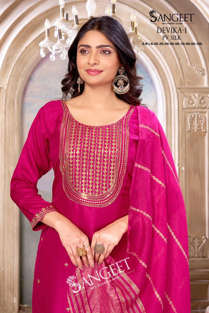 Devika Vol 1 1906 Sangeet Pv Silk Readymade Pant Style Suits Manufacturer Ahmedabad