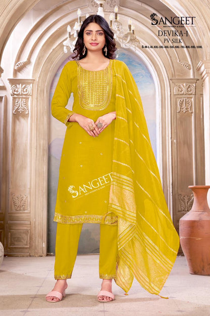 Devika Vol 1 1906 Sangeet Pv Silk Readymade Pant Style Suits Manufacturer Ahmedabad