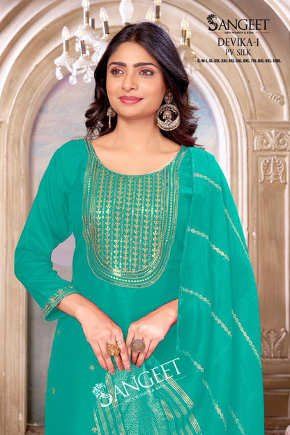 Devika Vol 1 1906 Sangeet Pv Silk Readymade Pant Style Suits Manufacturer Ahmedabad