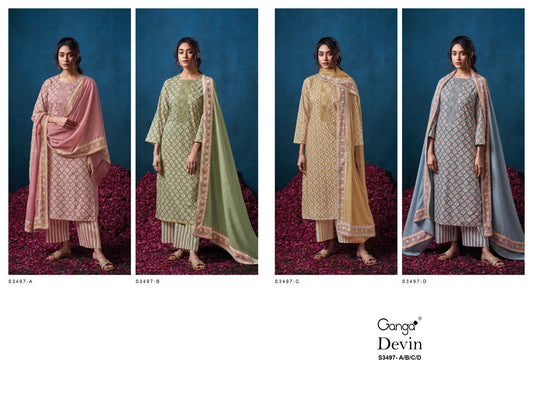 Devin 3497 Ganga Premium Cotton Pant Style Suits Wholesaler