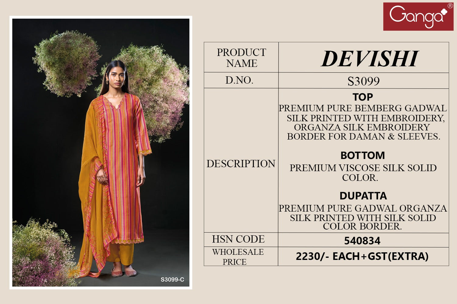 Devishi 3099 Ganga Premium Bemberg Plazzo Style Suits Manufacturer
