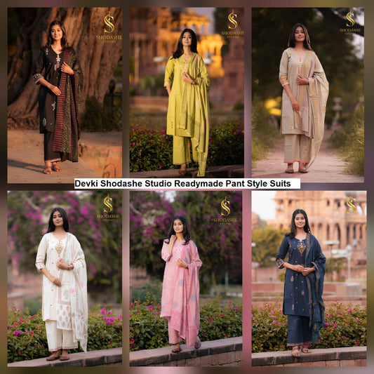 Devki Shodashe Studio Premium Linen Readymade Pant Style Suits Wholesale Price