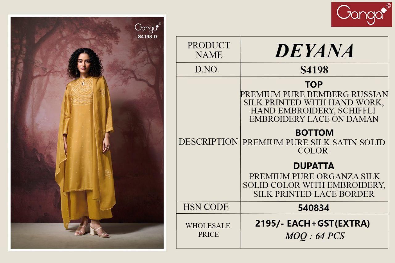 Deyana 4198 Ganga Pure Bemberg Plazzo Style Suits Exporter