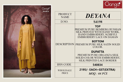 Deyana 4198 Ganga Pure Bemberg Plazzo Style Suits Exporter