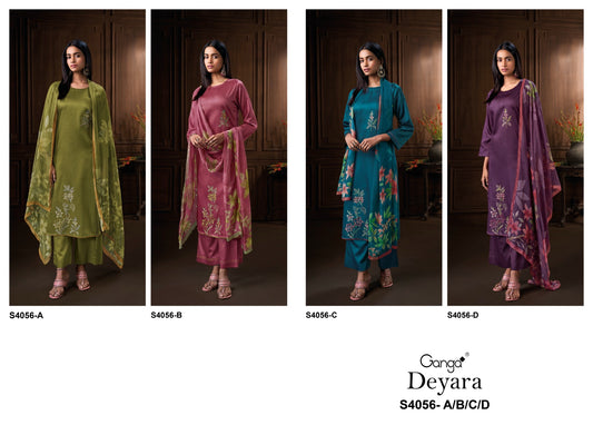 Deyara 4056 Ganga Cotton Satin Plazzo Style Suits Exporter Ahmedabad