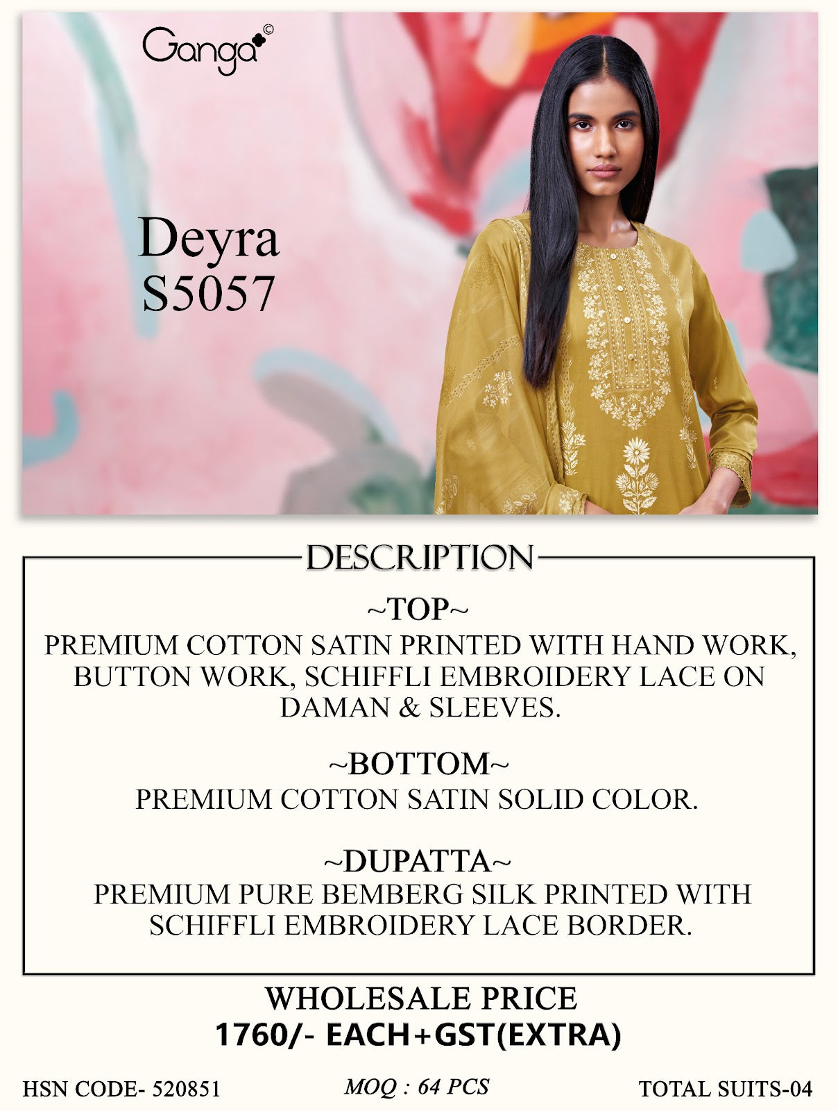 Deyra S5057 Ganga Cotton Satin Pant Style Suits Manufacturer Gujarat