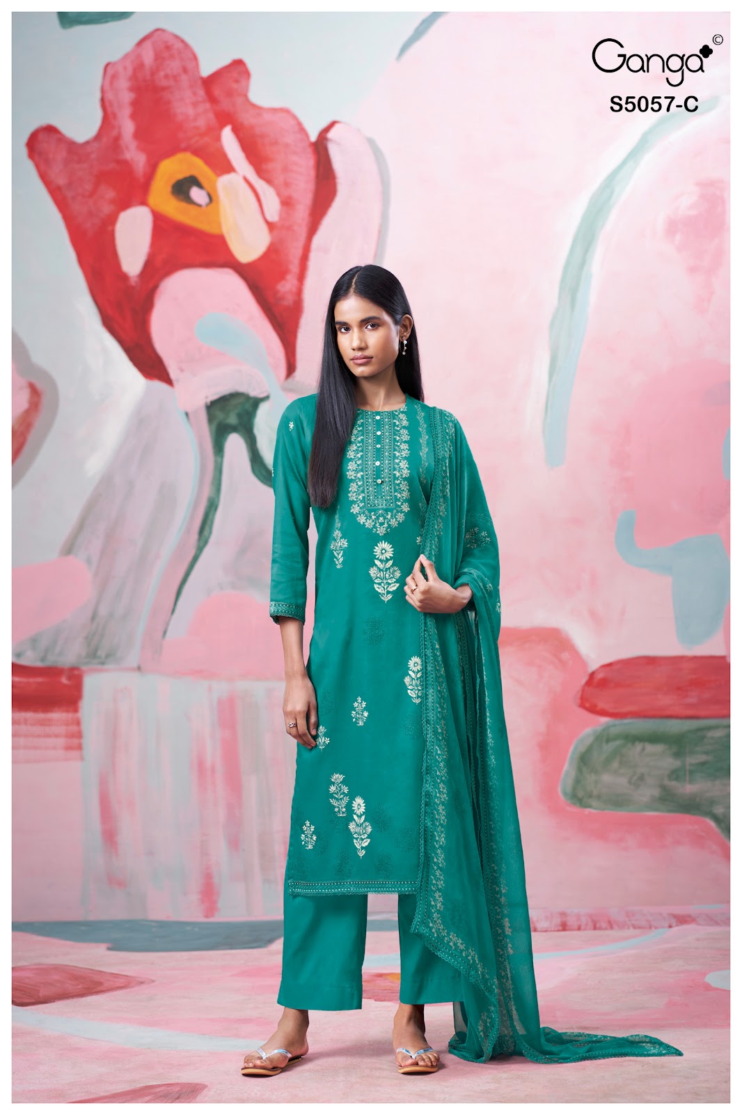 Deyra S5057 Ganga Cotton Satin Pant Style Suits Manufacturer Gujarat