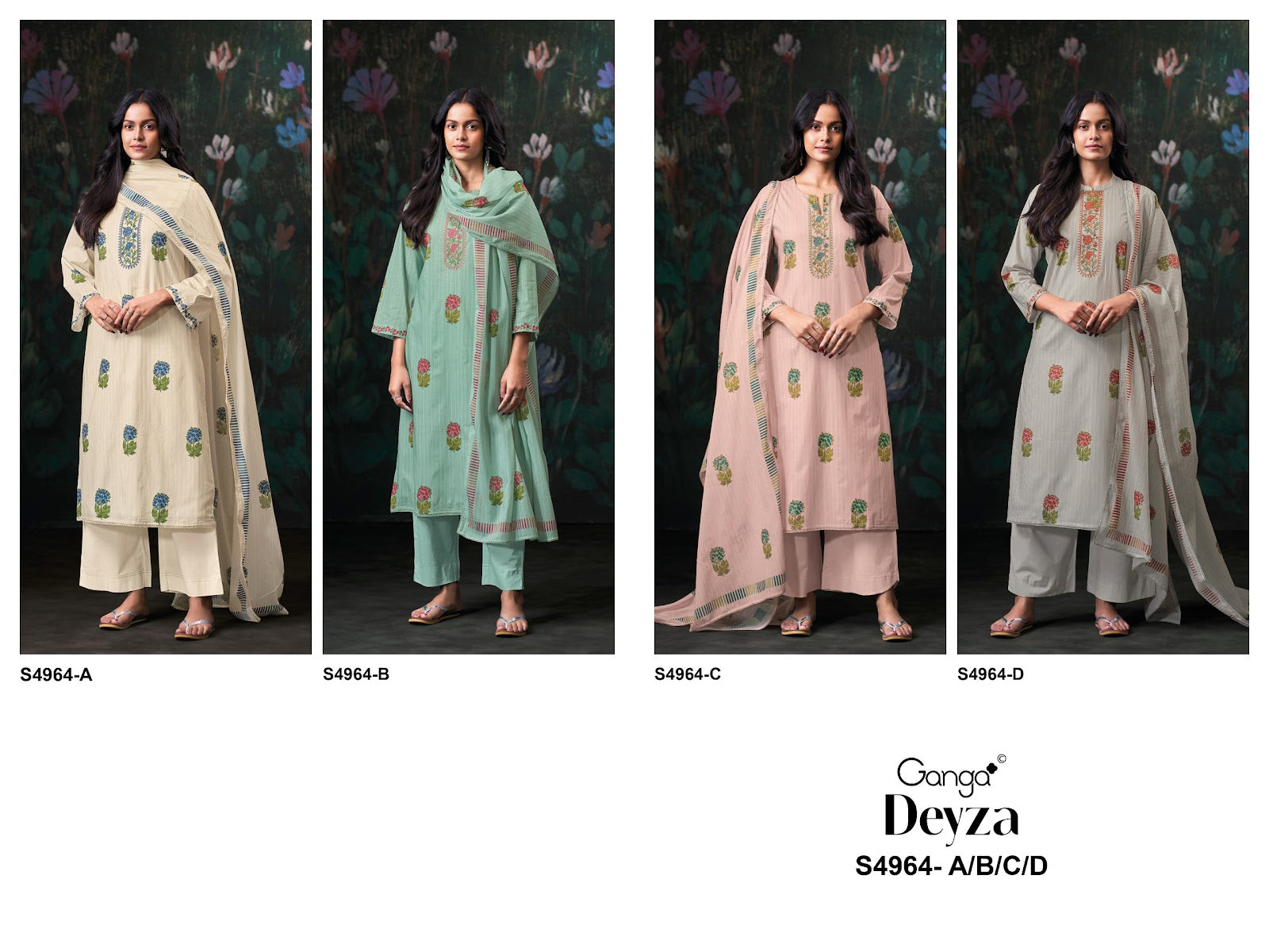 Deyza S4964 Ganga Cotton Plazzo Style Suits Supplier India
