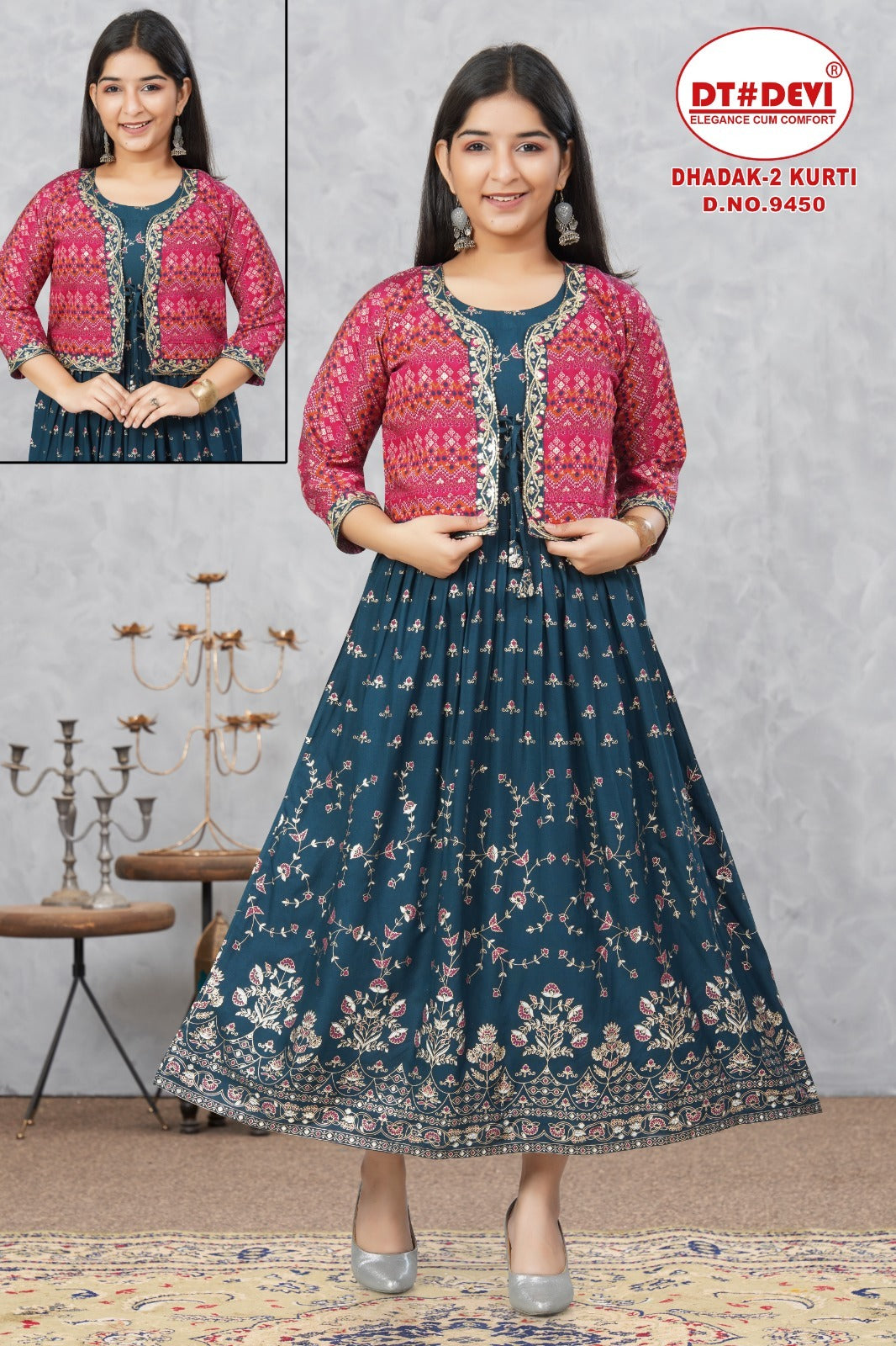 Dhadak 2 Dn 9450 Dt Devi Rayon Girls Kurti Jacket Set Wholesaler India