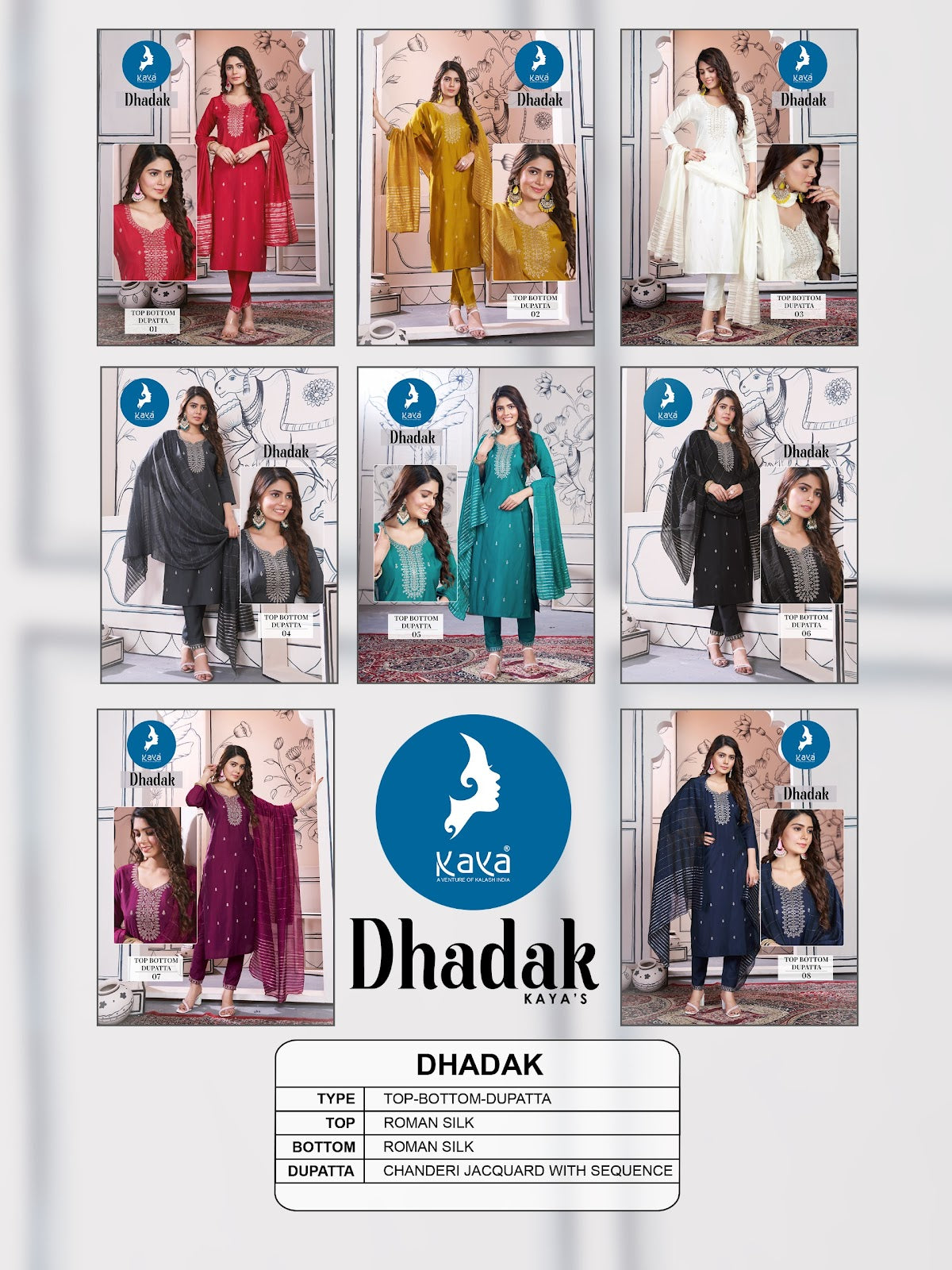 Dhadak Kaya Roman Silk Readymade Pant Style Suits Wholesaler India