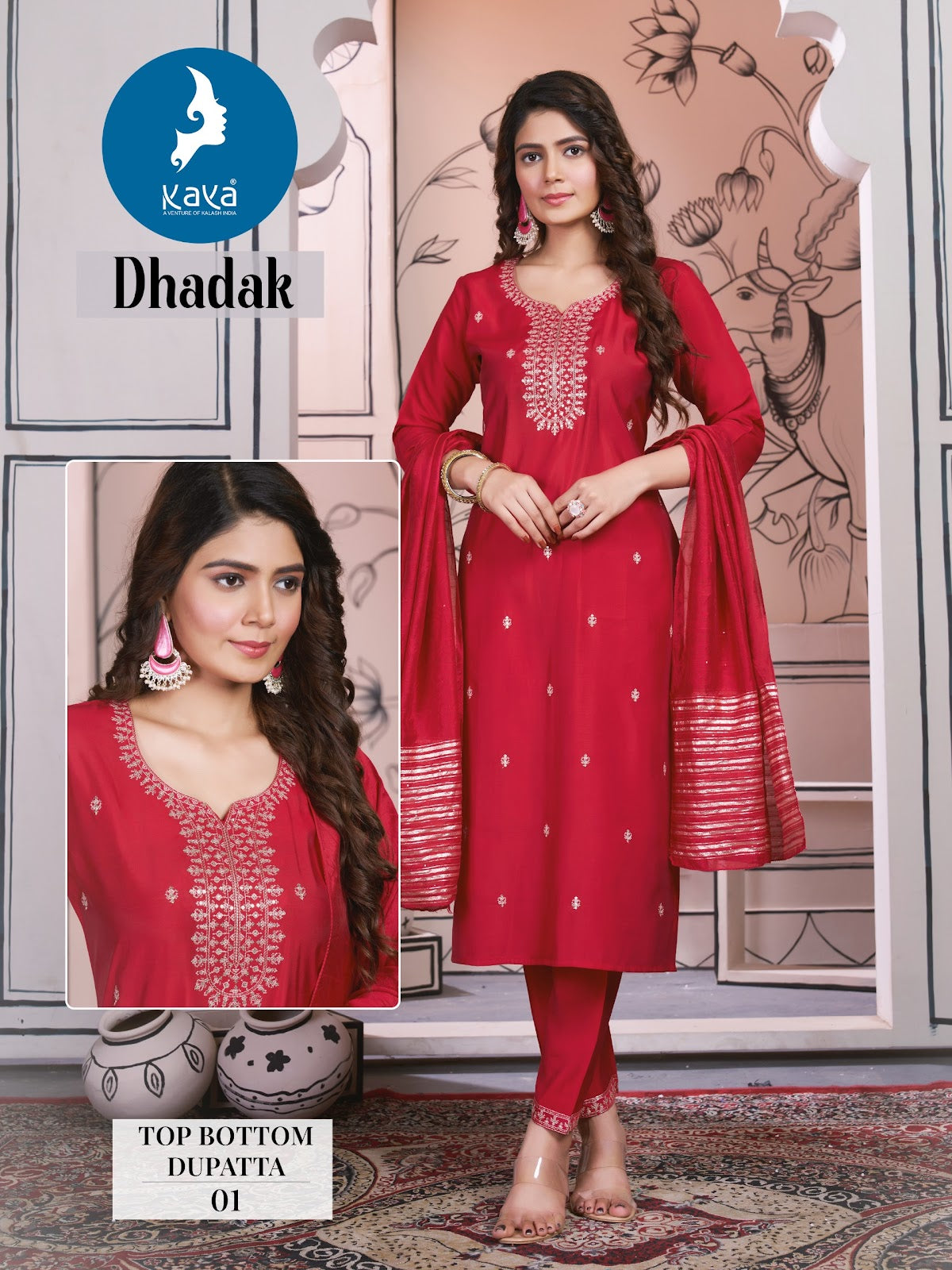 Dhadak Kaya Roman Silk Readymade Pant Style Suits Wholesaler India
