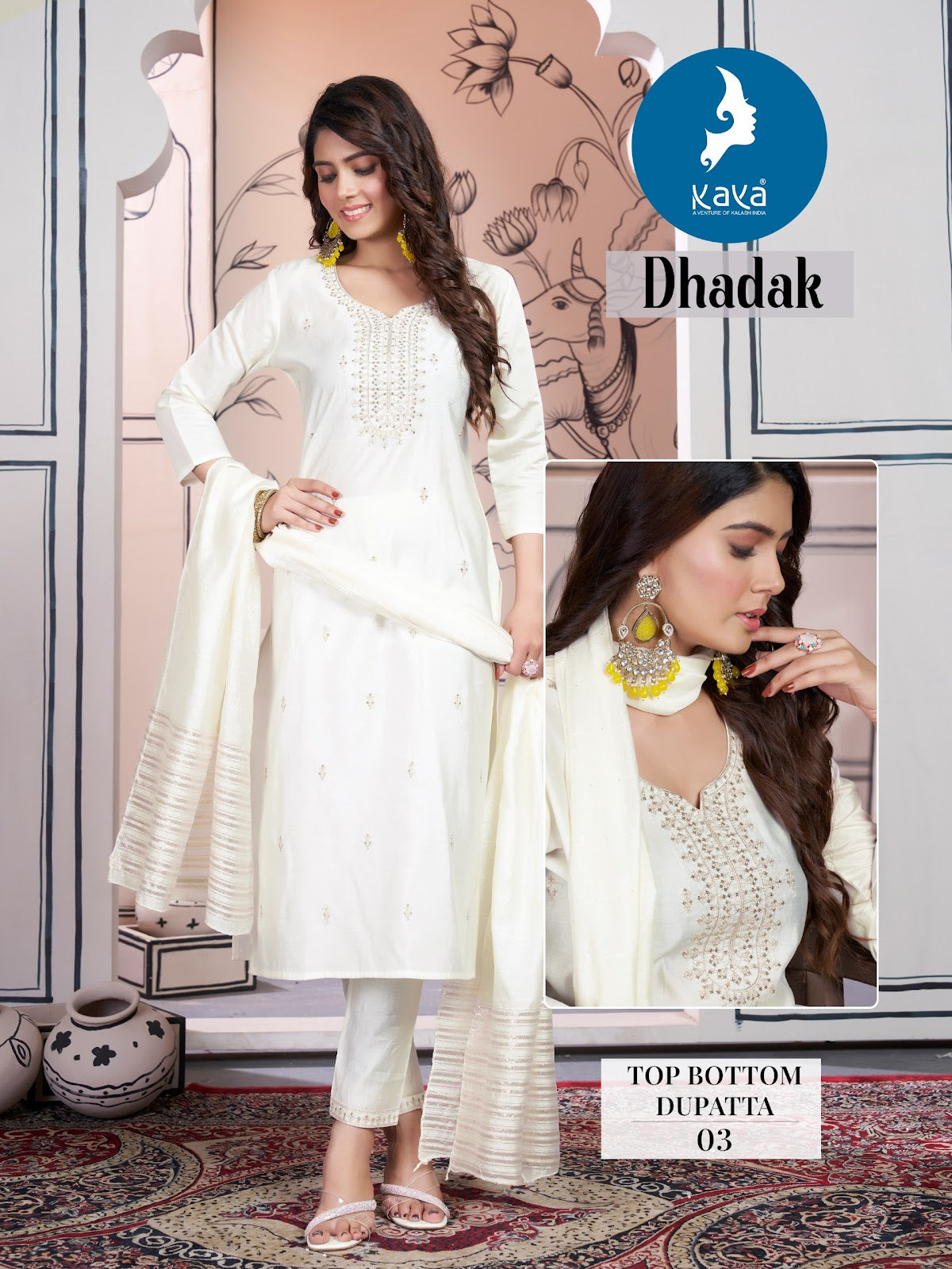 Dhadak Kaya Roman Silk Readymade Pant Style Suits Wholesaler India