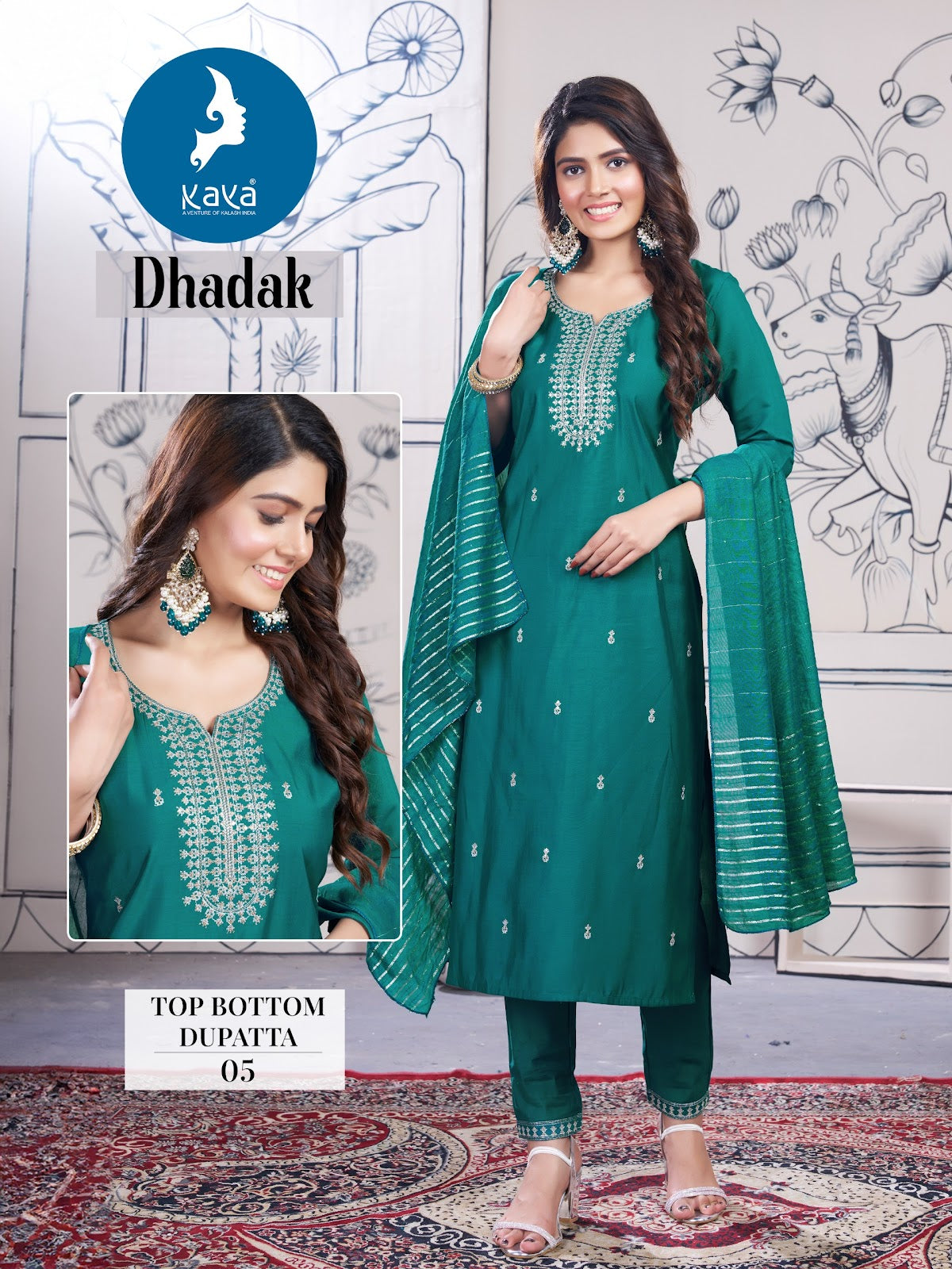 Dhadak Kaya Roman Silk Readymade Pant Style Suits Wholesaler India