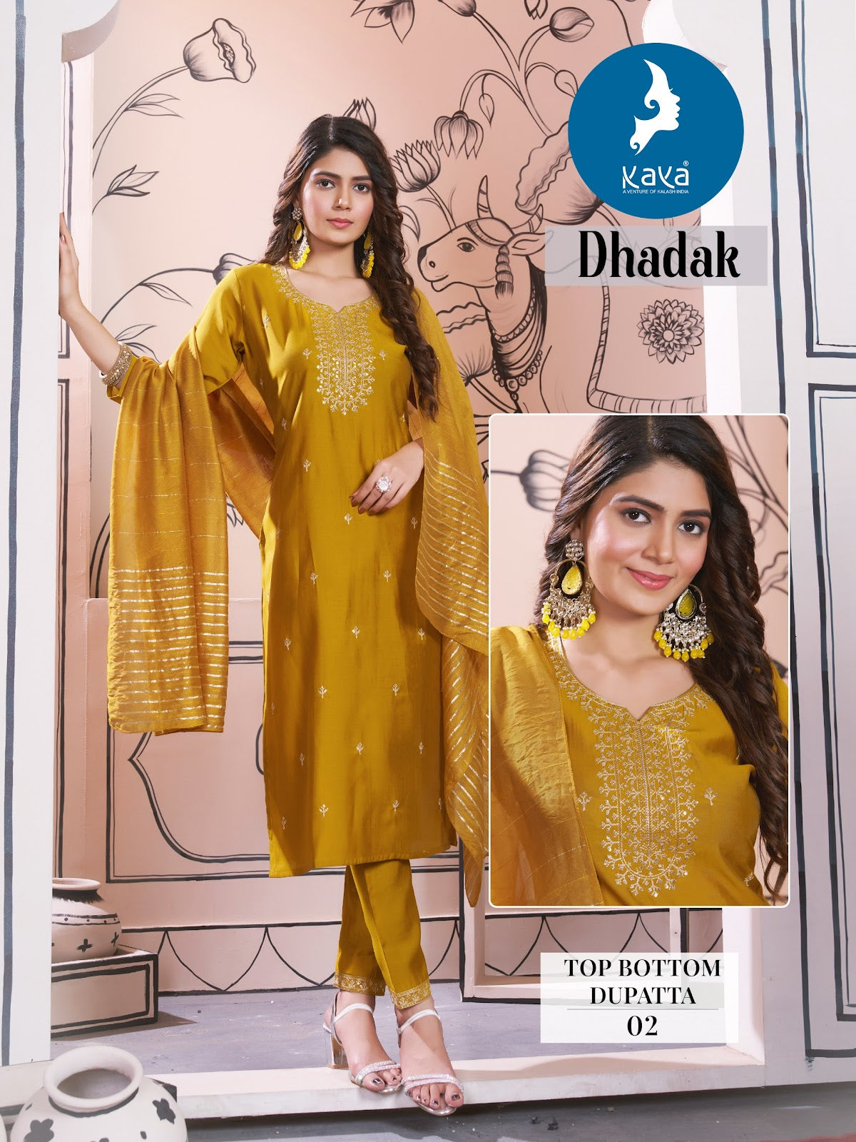 Dhadak Kaya Roman Silk Readymade Pant Style Suits Wholesaler India
