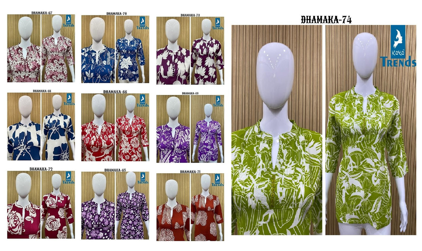 Dhamaka 65-74 Kaya Rayon Short Kurtis Supplier India